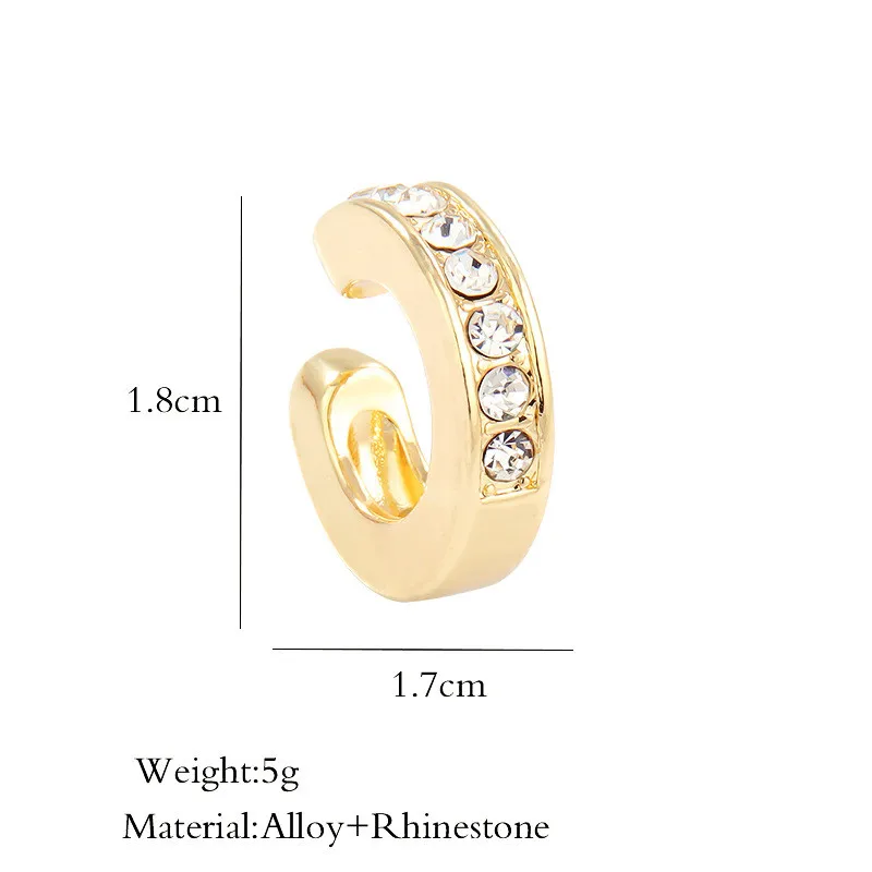

C-shaped Gold Square Crystal Rhinestone Bone Clip Women No Pierced Multi White Round Earring Jewelry