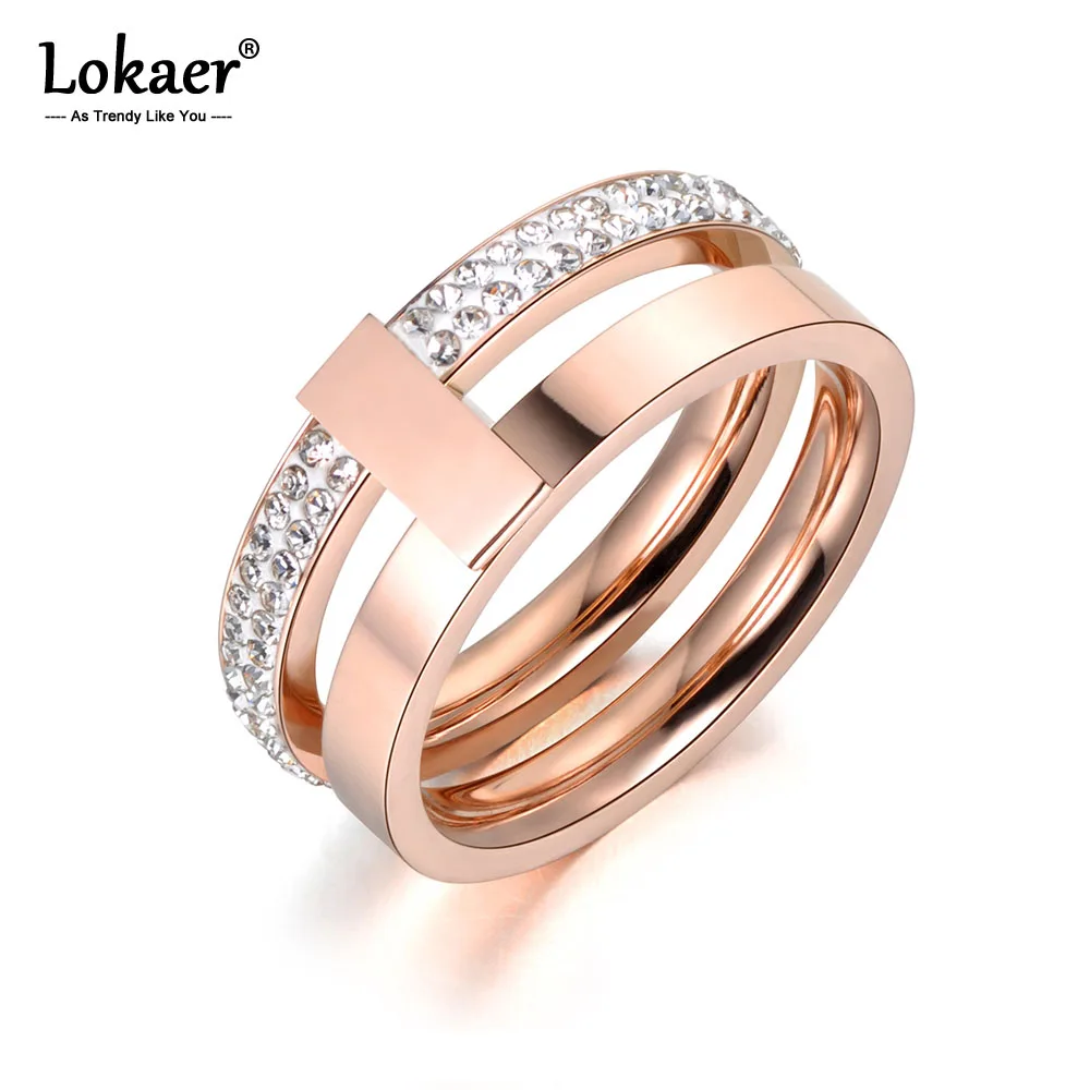 Lokaer розовое золото цвет 2 слоя обручальные кольца ювелирные изделия 316L