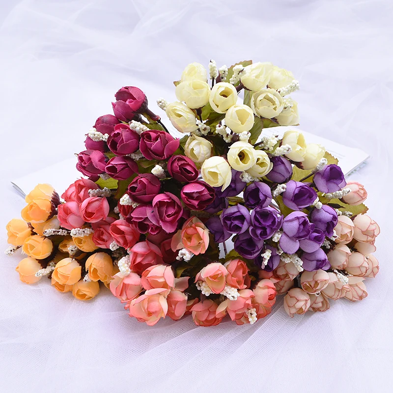 

15 Heads Mini Rose Peony Artificial Silk Tea Roses Flowers for Wedding Party Home Decoration DIY Scrapbooking Crafts Fake Flower
