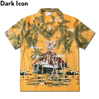 dark icon yellow hawaiian shirt men summer short sleeve polo shirts vintage mens shirts