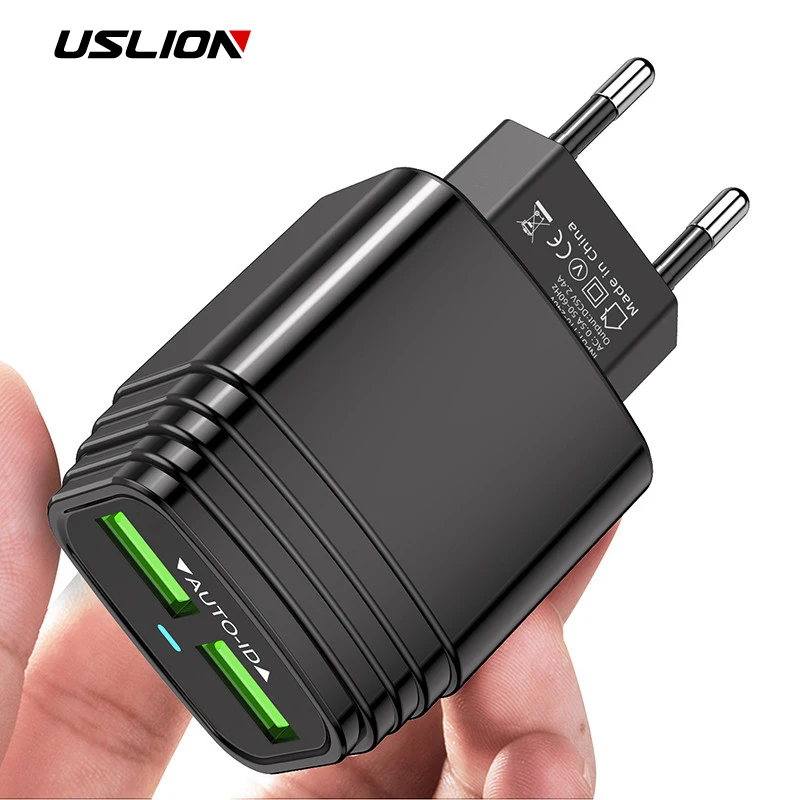 USLION 5V 2.4A двойное зарядное устройство USB для iPhone 11X8 7 iPad настенное EU US UK адаптер Samsung