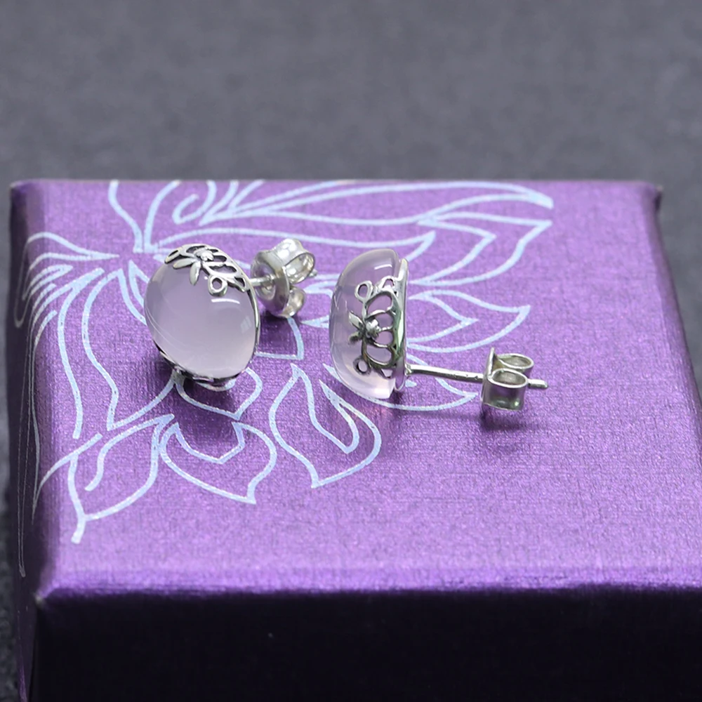 Серьги женские из серебра 925 пробы с натуральным розовым кварцем | Украшения и