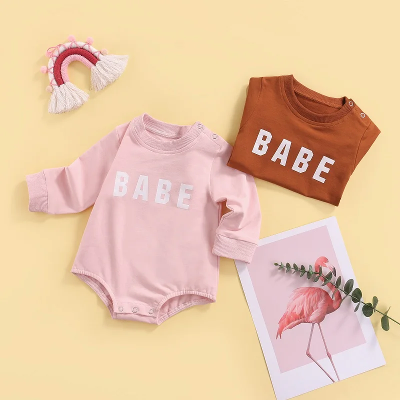 

0-24M Casual Newborn Baby Boy Girl Long Sleeve BABE Print Pullover Cotton Romper Jumpsuit Outfits Spring Autumn Clothes