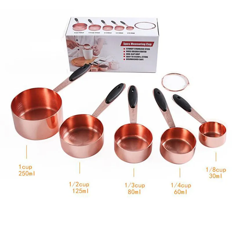 

Household Kitchen Dining Bar Baking Tools Walnut Wooden Handle Copper Plating Measuring Cups Spoon Cake Sugar Tools Set