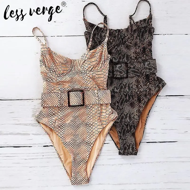 Сексуальный женский купальник со змеиным принтом и высокой талией облегающий