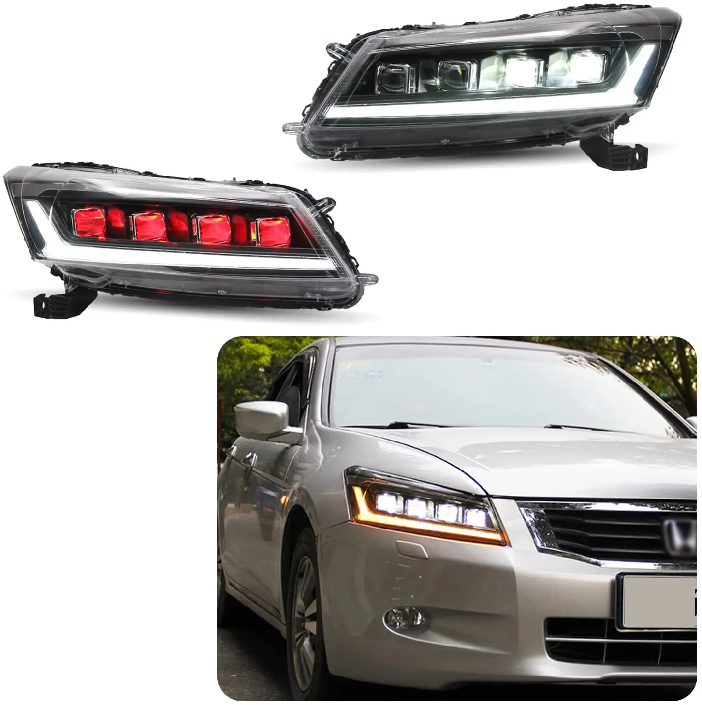 Светодиодный ные фары для Honda Accord 8 поколения 2008-2012 с запуском анимации