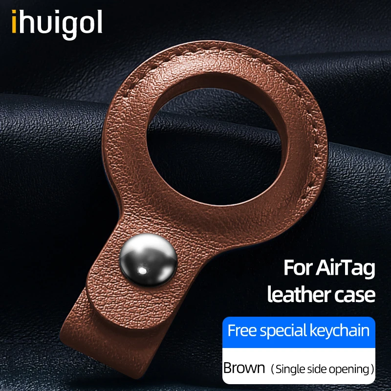 

ihuigol Luxury Leather Protector Cover For Apple AirTags With Key Ring Design Location Tracker Anti-lost shell Protective Case