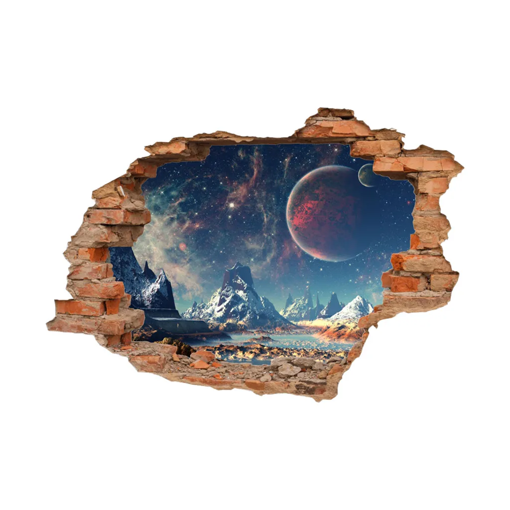 KAKUDER Wall Sticker landscape Ocean Blue Sky 3D Effect Painting Window Hole Home Decals Decor #2 | Дом и сад