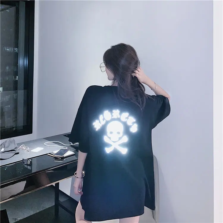 Футболка унисекс с коротким рукавом и светоотражающим принтом черепа|Футболки| |