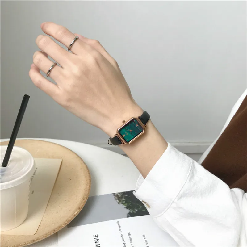 

Japan Quartz Movement High Quality Women Stainless Steel Leather Rectangle Waterproof Ladies Watch Dropshipping