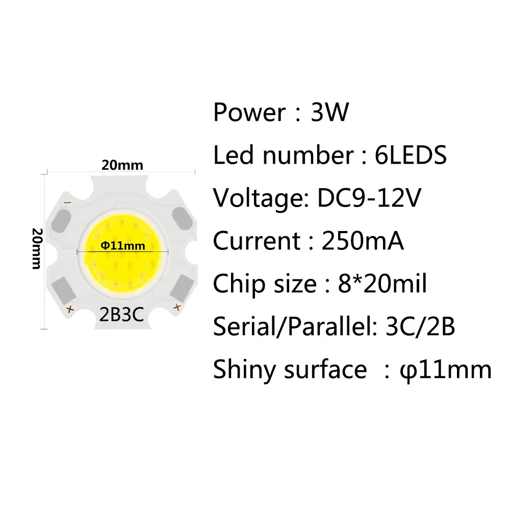 Lot of 20 High Power LED COB Light Bulbs 20mm - 3W, 5W, 7W, 10W - Use 250mA/300mA LED Source Chip - SpotLight Downlight Lamps image 2