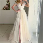 Женское длинное Платье 40 # с V-образным вырезом, сексуальное кружевное асимметричное Платье макси, свадебное Платье, Женское Вечернее Платье