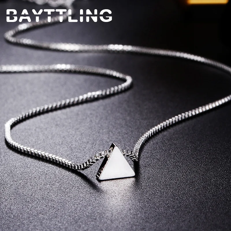 

BAYTTLING Silver Color Triangle Pendant 18 Inch Box Chain Necklace For Woman Fashion Glamour Party Wedding Jewelry Gift