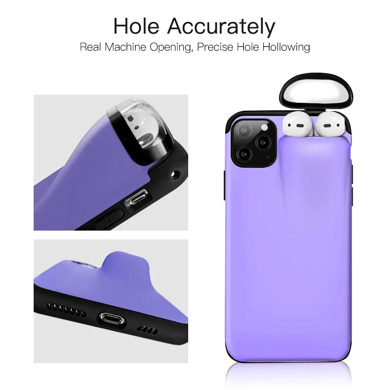 2 в 1 чехол для телефона для IPhone 11 Pro Max коробка для хранения для Airpods Candy Мягкий силиконовый чехол с коробкой для наушников Портативный смартфон