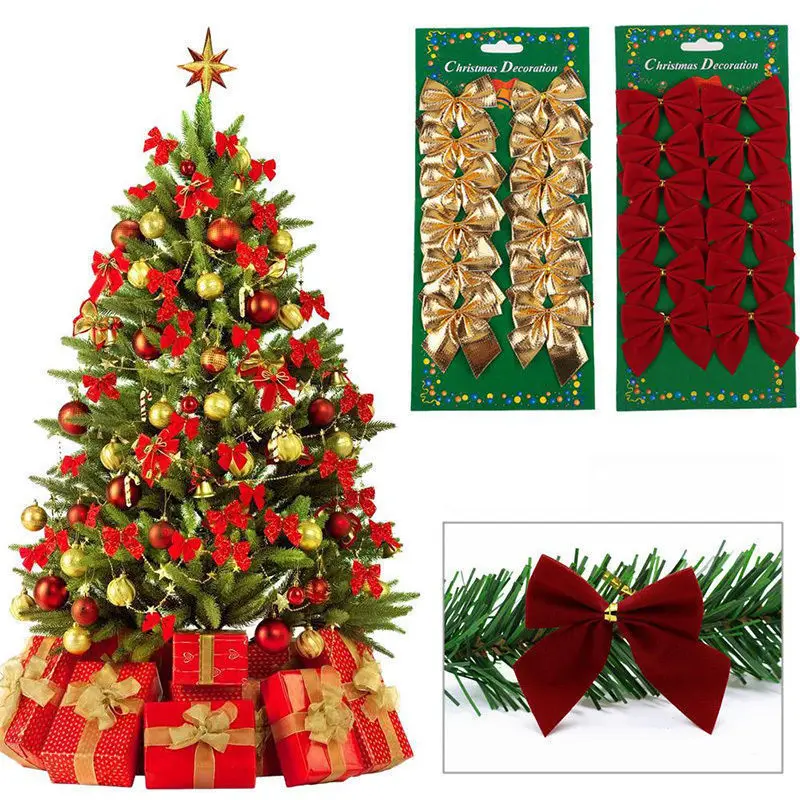 

12PCS Great Bow Xmas Ornament Christmas Tree Decoration Festival Party Home Bowknots Baubles Baubles New Year Decoration