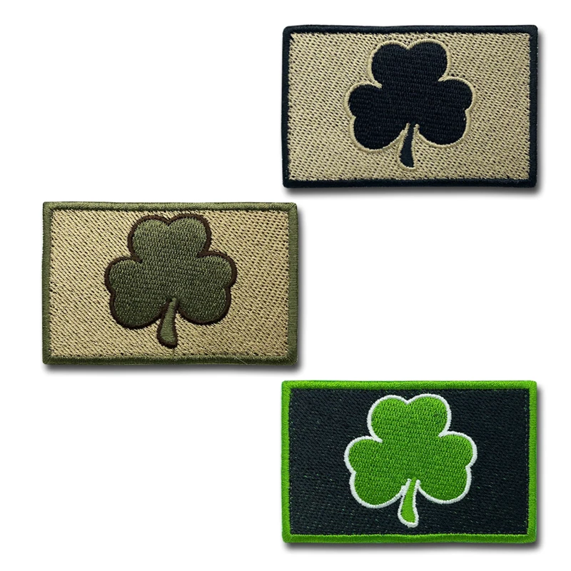 Shamrock Lucky clover Patches Embroidered Creativity Badge Hook and Loop Armband 3D Stick on Jacket Backpack Stickers