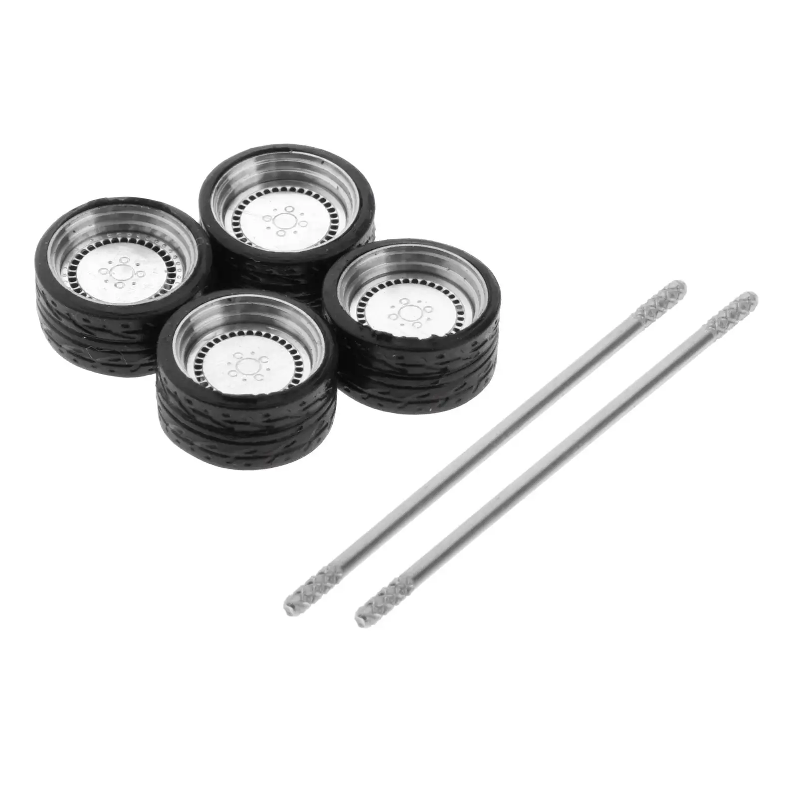 

4Pc 1:64 Model Car Alloy Rubber Wheel & Tires Set Accessories for Hotwheels