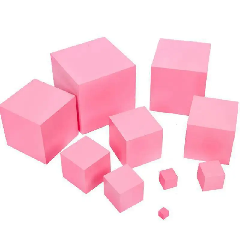 Деревянная розовая башня Монтессори игрушки для математики сплошной куб