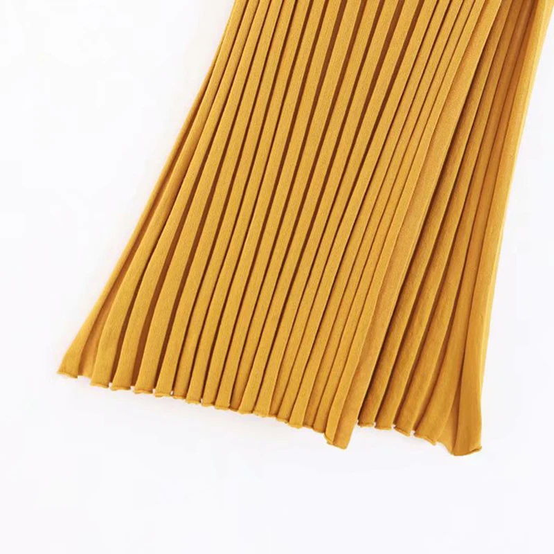 

Luck A 2020 autumn split solid knitted skirt faldas mujer elastic waist pleated ladies casual chic ankle length skirts