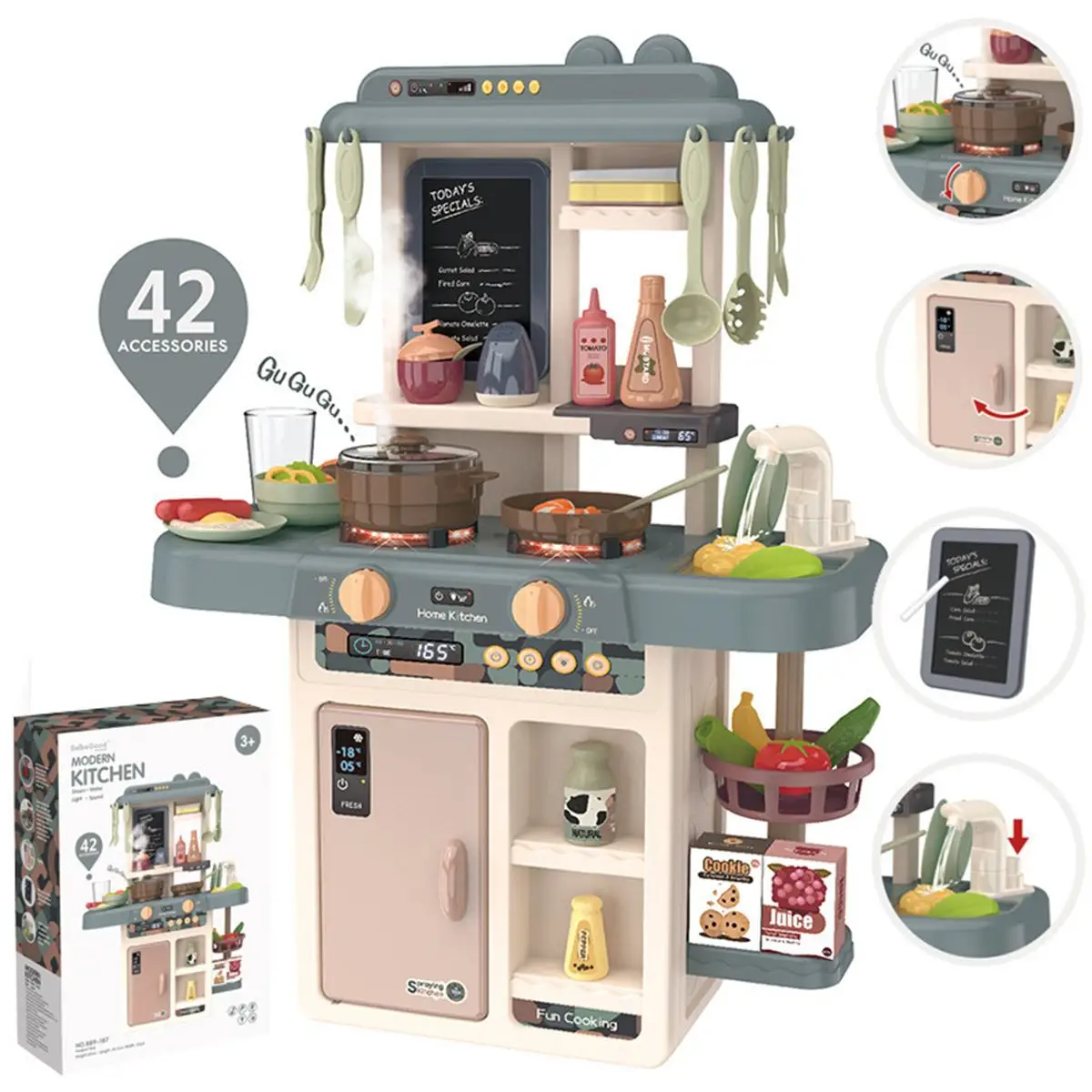42Pcs Kid Kitchen Toy Simulation Kitchen Toy Spray Water ABS Dinnerware Pretend Play Kitchen Cooking Table Set Children's Gift