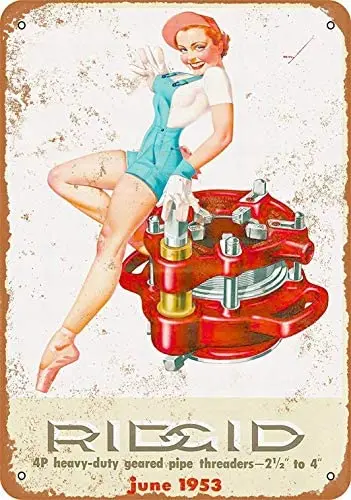 

Metal Sign - Rigid Pipe Threaders Pinup - Vintage Decorative Tin Sign