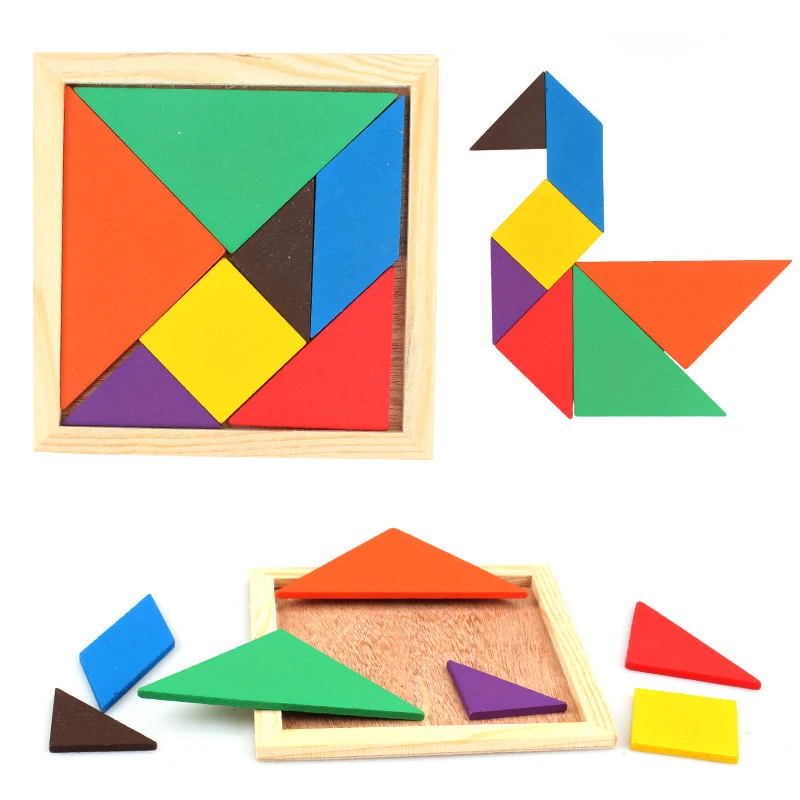 

Цветные деревянные детские игрушки оптом, развивающая игра для развития мозга, Развивающие Игрушки для раннего развития, головоломки Tangram д...