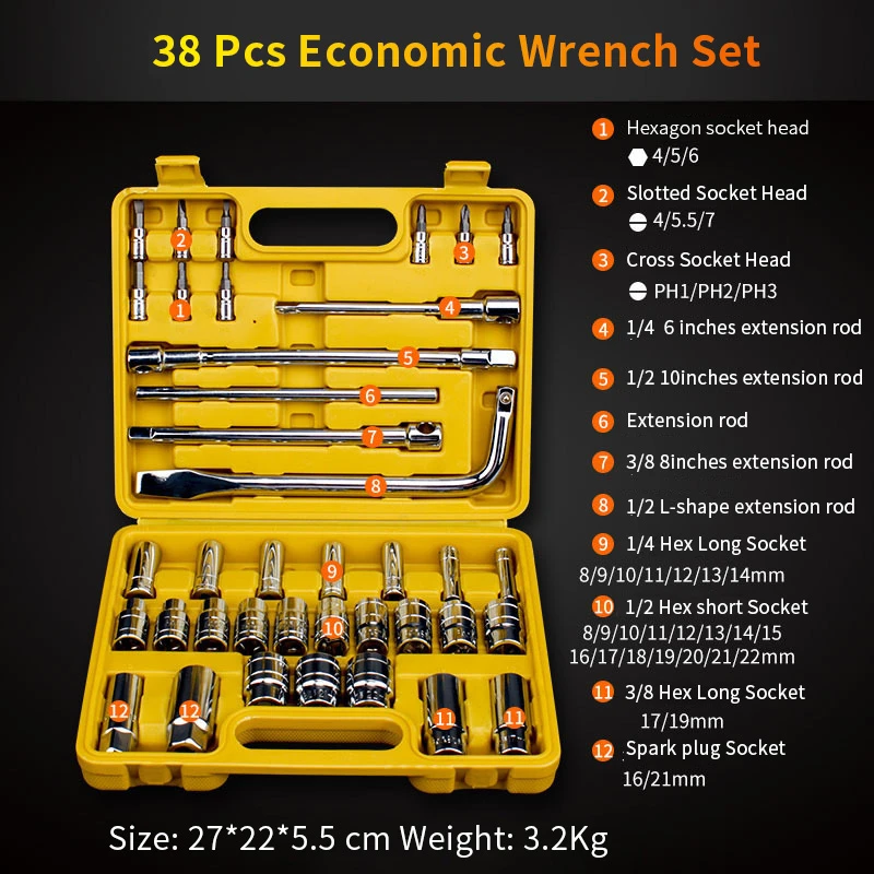 

Universal Socket Wrench Set 13/18/20/38 pcs Ratchet Set Torque Wrench Combination Car Repair Tools High Quality Hand Tool
