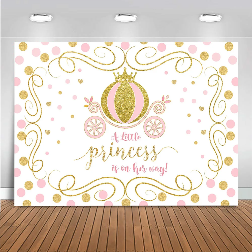 

Mocsicka Little Princess Baby Shower Background for Photo Studio Gold Pumpkin Carriage Newborn Birthday Decor Backdrops Custom