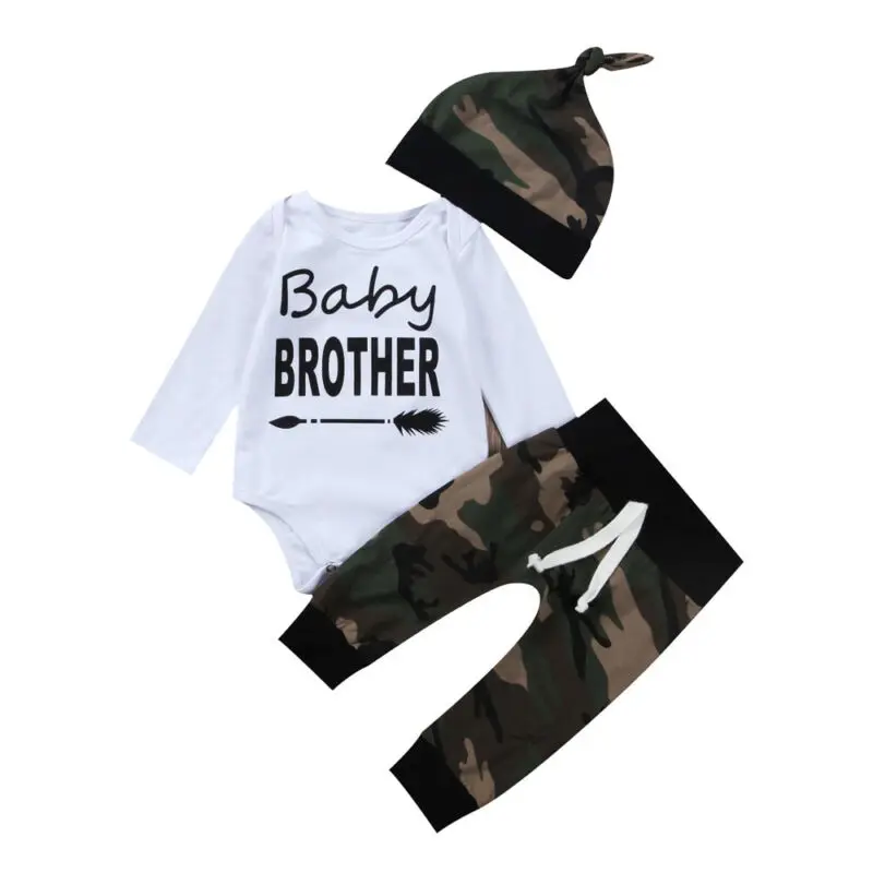 

UK 3PCS Newborn Baby Boy Winter Clothes Cotton Tops Romper+Camo Pants Outfit Set