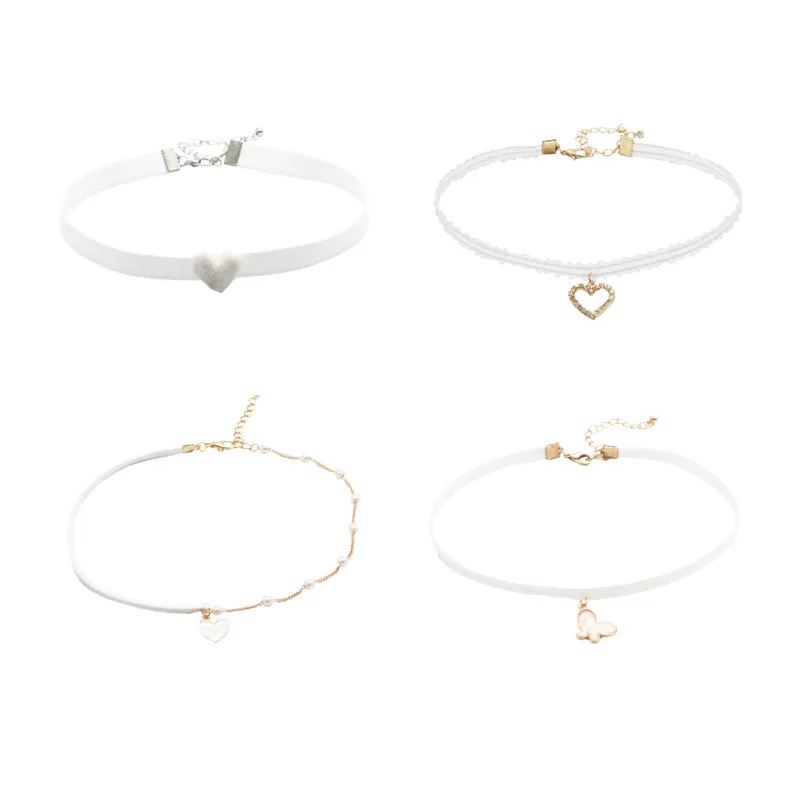 Новинка весны белое ажурное ожерелье в форме сердца кружевное бархатное