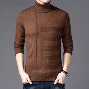 Мужская водолазка с высоким воротником, зимний плотный кашемировый свитер, приталенный пуловер с высоким воротом, 2019