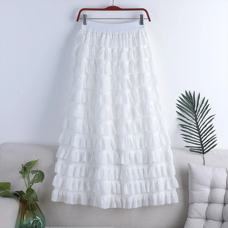 

SURMIITRO 2021 Fashoin Summer Long Tulle Skirt Women Korean Style Elegant High Waist Aesthetic Maxi Pleated Tiered Skirt Female