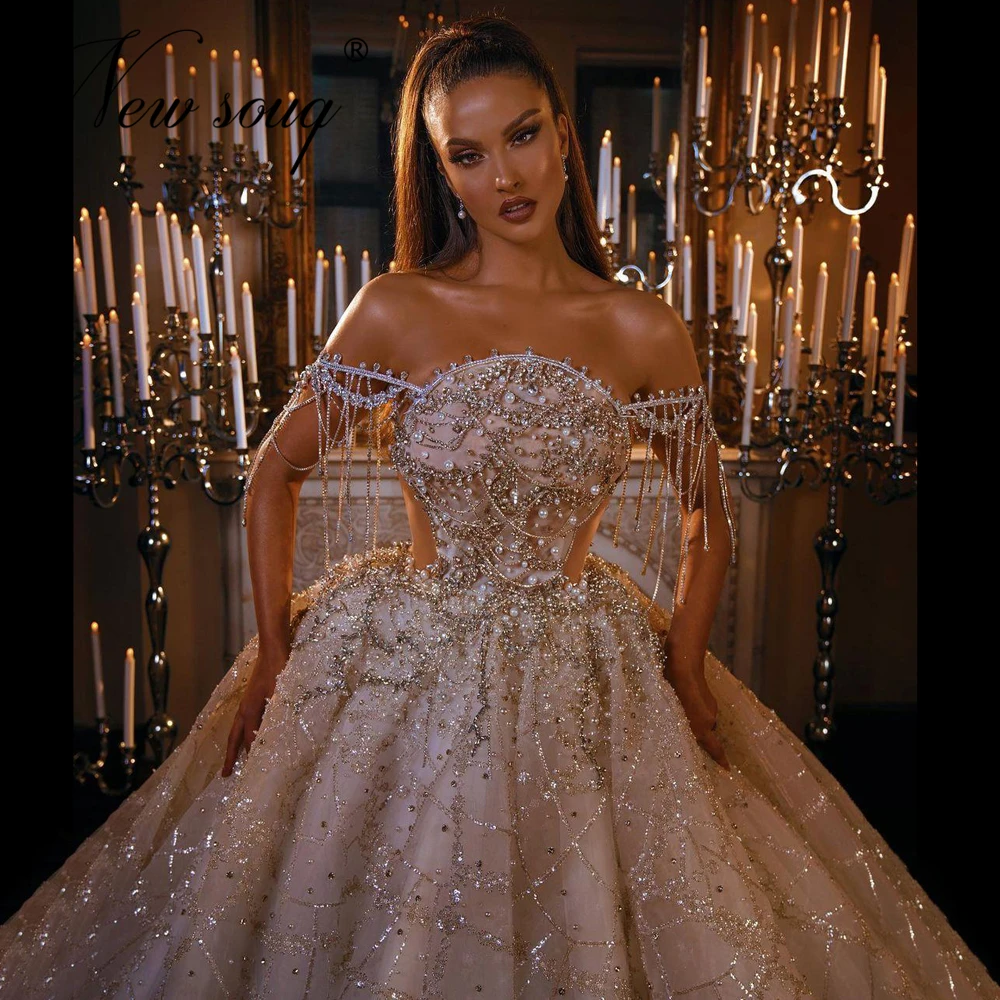 Vestidos Middle East Beading Wedding Dresses For Saudi Arabia Heavy Crystals Reception Bridal Gowns Puffy Dubai Bride Dress 2021