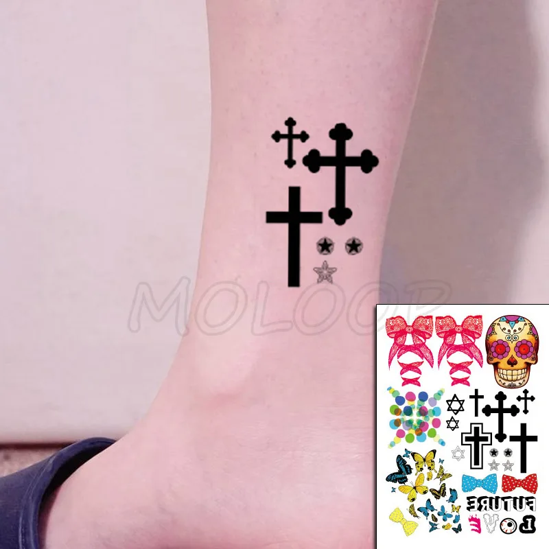 

Silk Ribbon Skull Cross Rosette Letter Tattoos Stickers Women Body Waist Arm Art Tattoos Temporary Girls Butterfly Tatoos Chains