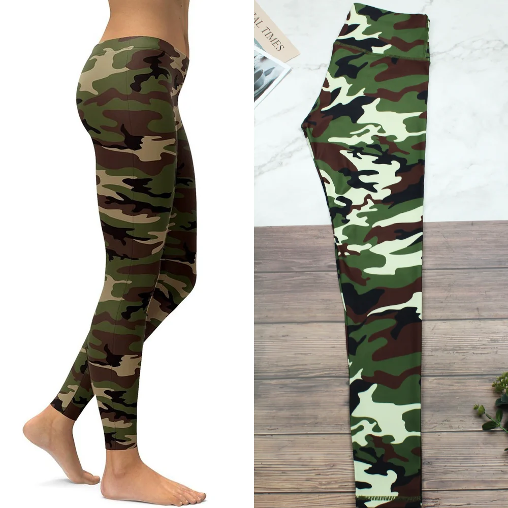 

SEASHY Women Camo Printed Leggings Curve Contour Pants High Waist Activewear Pants For Women Elastic Push-Up Jegging Femme