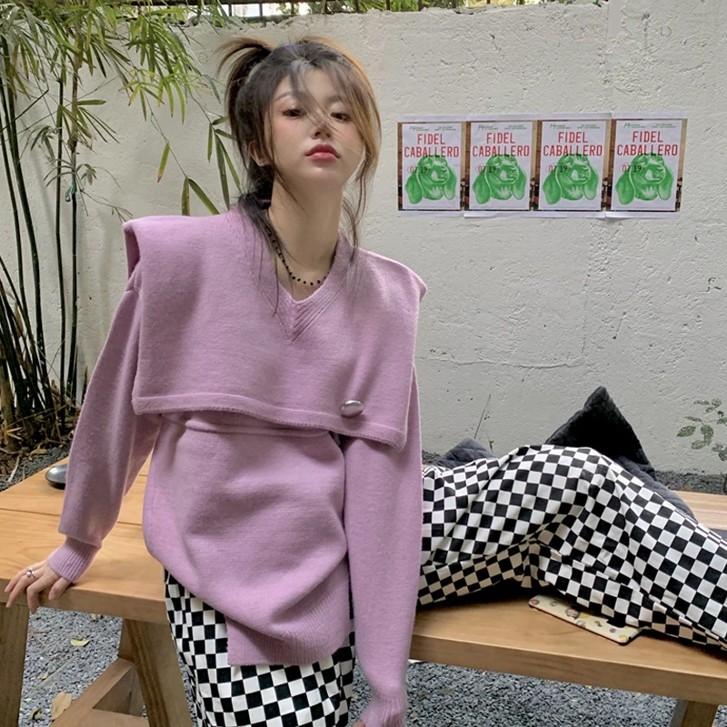 Женский трикотажный свитер Harajpoo однотонный Однотонный с V-образным вырезом