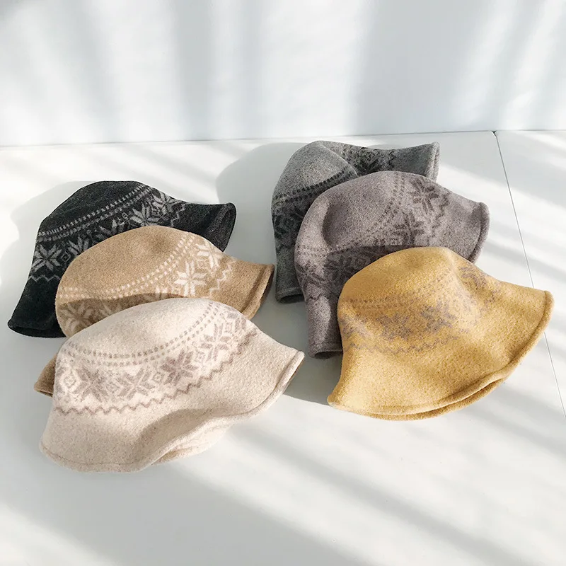 

Kitted Bucket Hat Cap Women Men Winter Hip Hop Caps Printed Snow Fisherman Panama Men Casual Men Fashion Caps Flat Woman's Hats