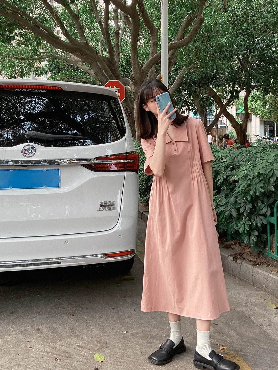 Платье с отложным воротником плиссированное Бандажное платье коротким рукавом и