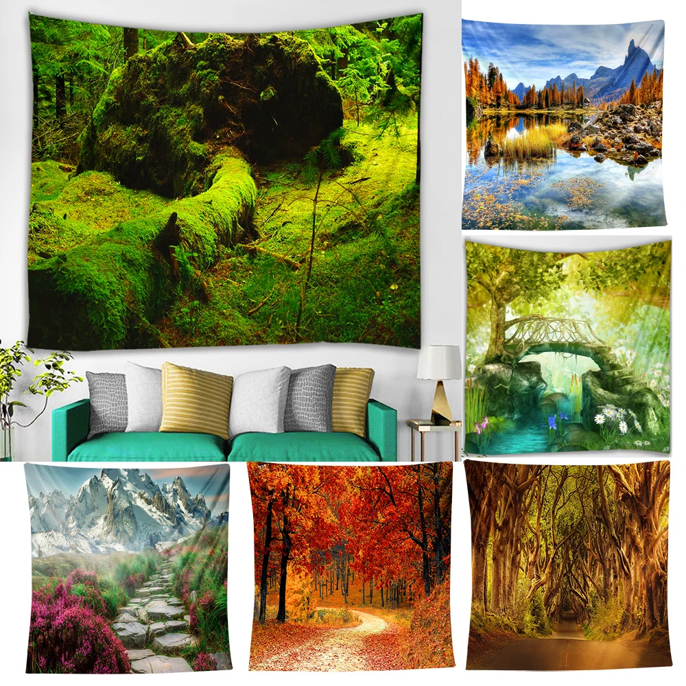 Красивый большой настенный гобелен с принтом природного леса недорогой богемный