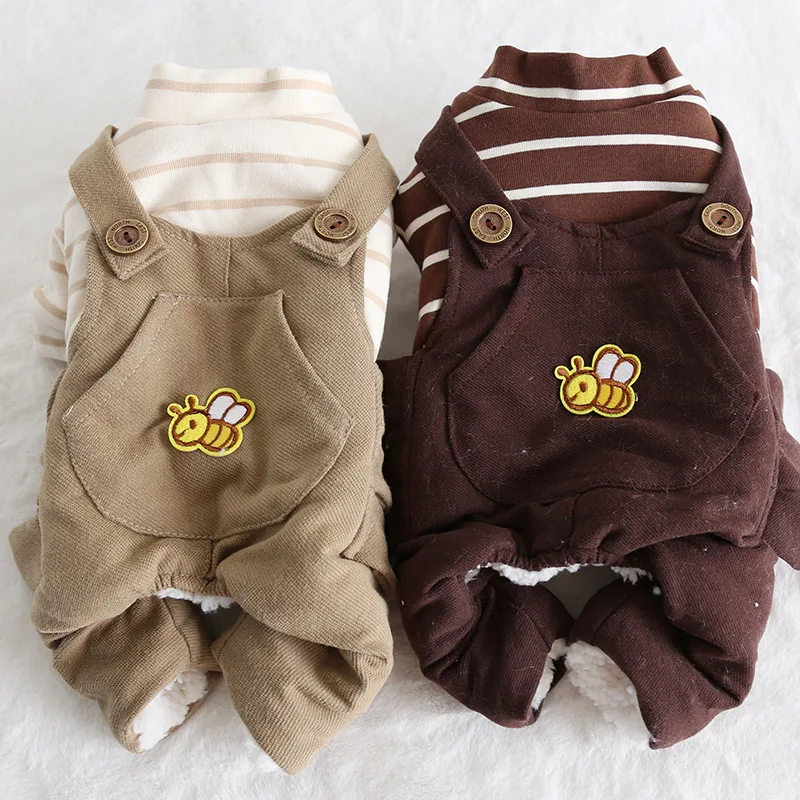Комбинезоны в полоску с принтом пчелы и животных на осень зиму коричневые Желтые
