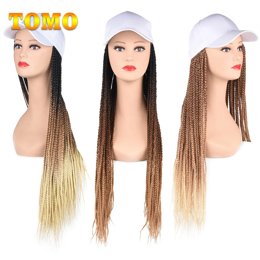 

Tomo синтетический парик шляпа бейсболка с длинными волосами 24 дюйма Омбре красочная коробка косички парик для женщин Женский Термостойкое в...