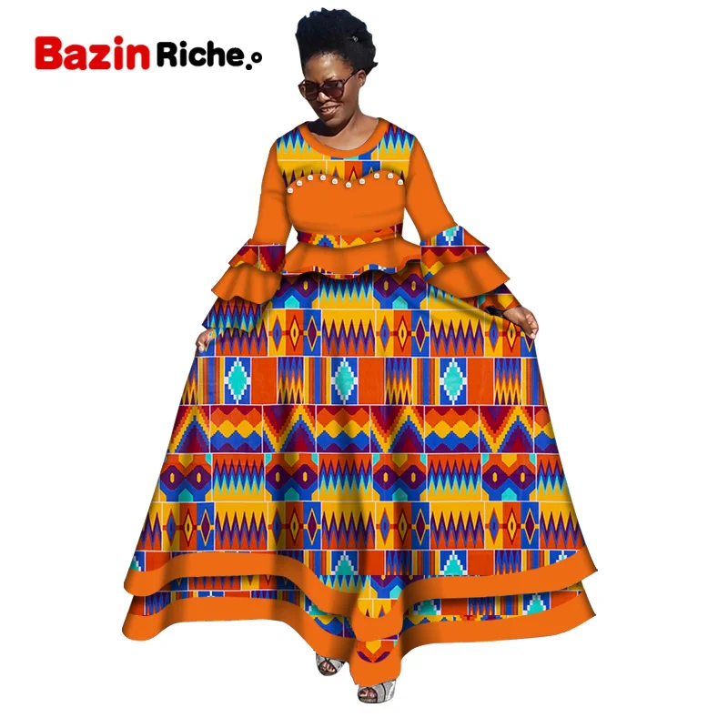 Сезон весна-осень В африканском стиле Одежда в фут Женское Платье макси с длинным