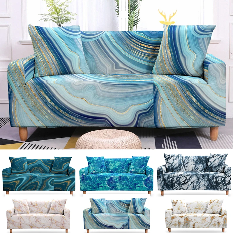 

Stretch Sofa Cover for Living Room Sectional Couch Cover Marble Water Color Elastic Armchair Slipcovers LoveSeat 1/2/3/4 Seater