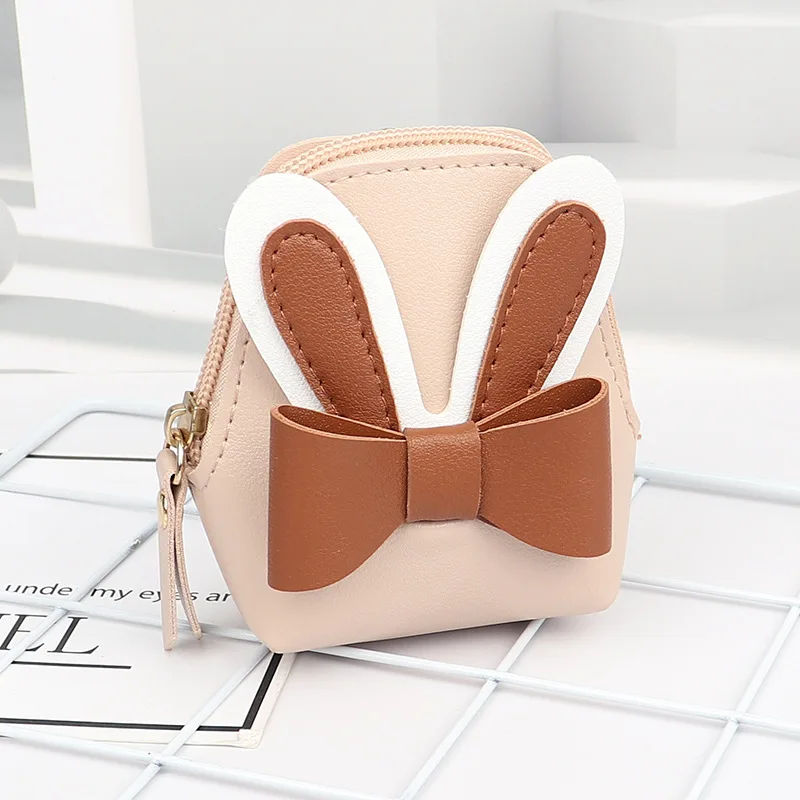 

Hot Sale Creative Mini Cute Pu Rabbit's Ear Bow Small Bag Keychain PU Leather Coin Purses Fashion Keyring Girls Coin Card Holder