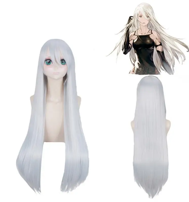 

100CM NieR Automata YoRHa Type A No.2 A2 Silver / Light Golden Long Wig Cosplay Costume Heat Resistant Synthetic Hair Women Wigs