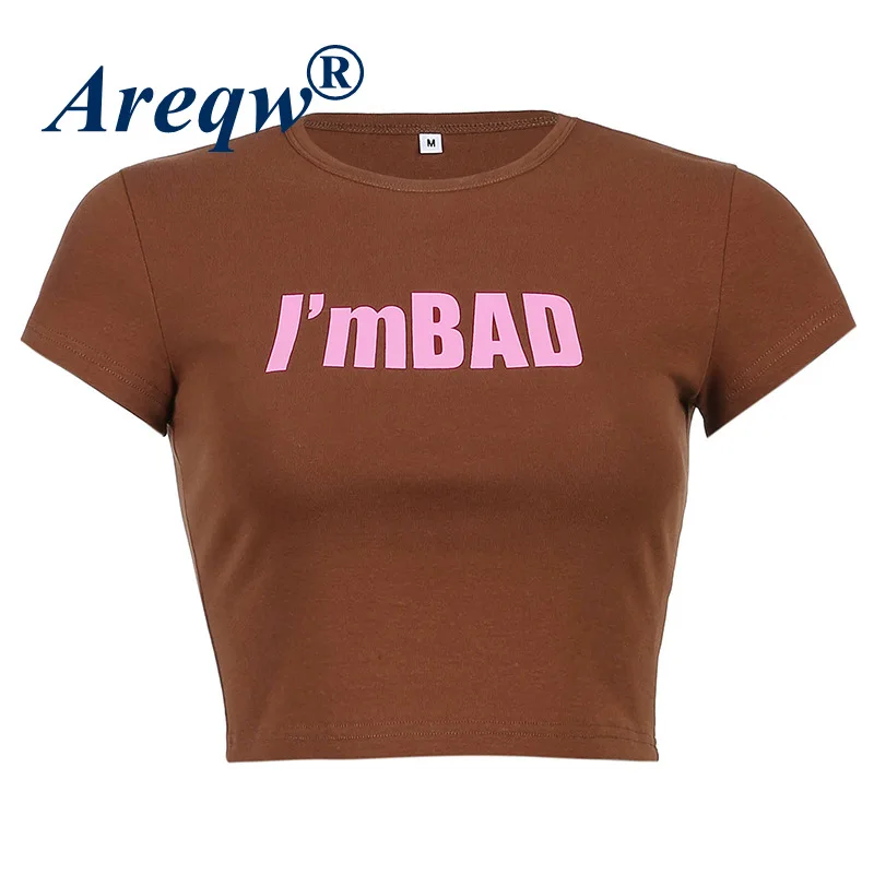 

2021 New Women's Letter Printing Round Neck Short-sleeved T-shirt Women's Umbilical Slim Bottoming Top
