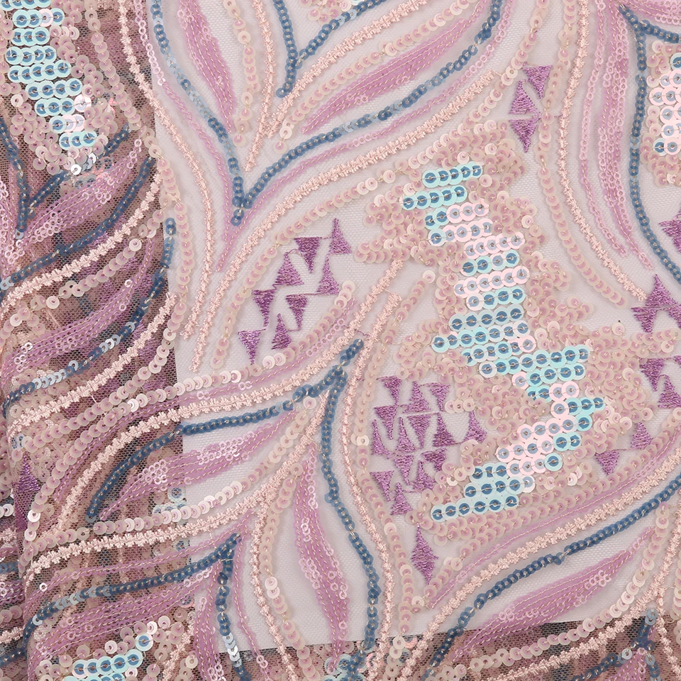 NIAI Sew African French Sequins Lace Fabric High Quality Lace Nigerian Tulle Mesh Lace Fabrics For Wedding Dress XY3020B-1