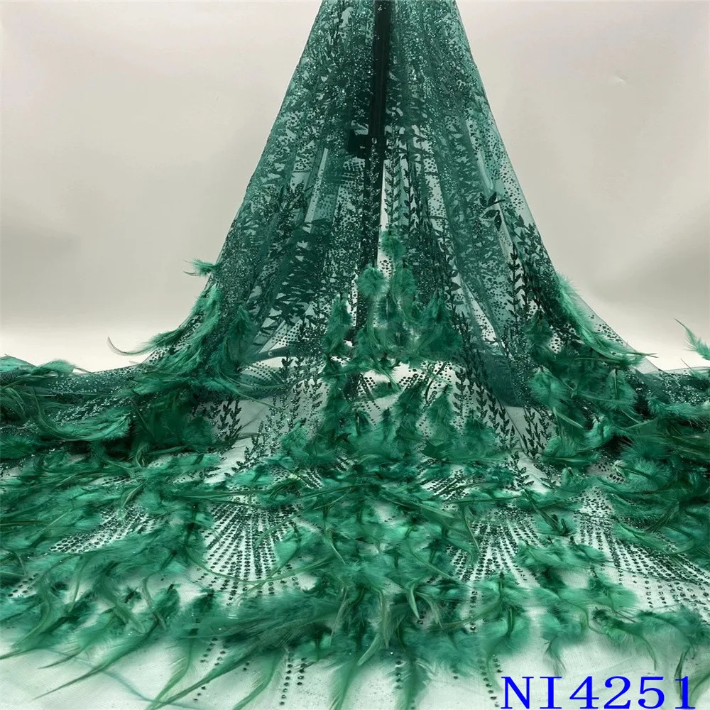 

NI.AI Fashion French Lace Fabric High Quality African Tulle Feather Flower Transparent Net Lace Fabric For Wedding NI4251