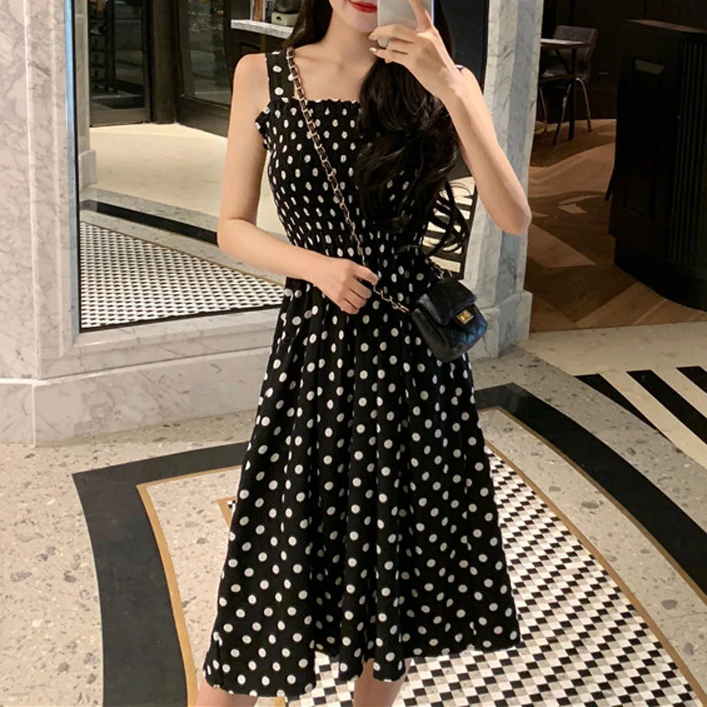 Women Summer Dress Fashion Women Loose None Sleeve Polka Dot Print Dress Shoulder Plus Size 3xl Casual Dress Vestidos De Verano