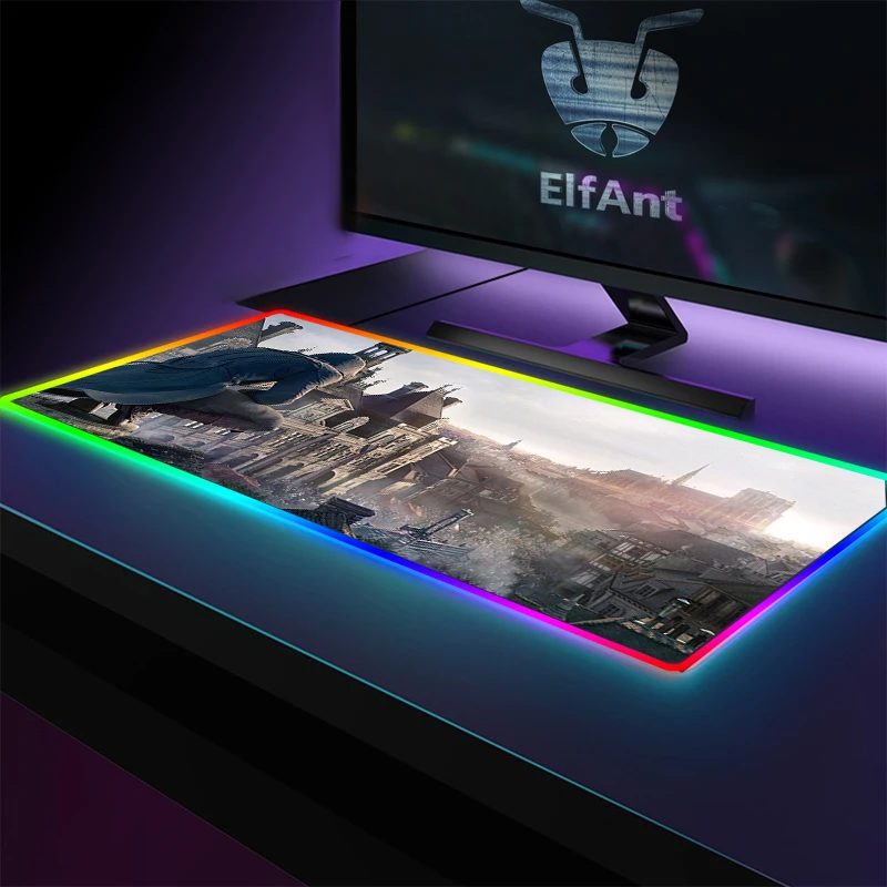 

Большой утолщенный игровой коврик для мыши с RGB светодиодной подсветкой в стиле аниме для девочек, игровой коврик 900x400 мм, Настольный коврик ...